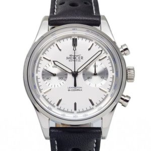 mercer watch silver chronograph with black leather strap
