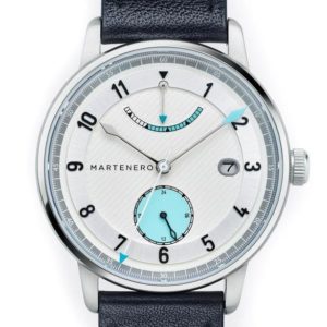Martenero watch white and blue dial with black leather strap